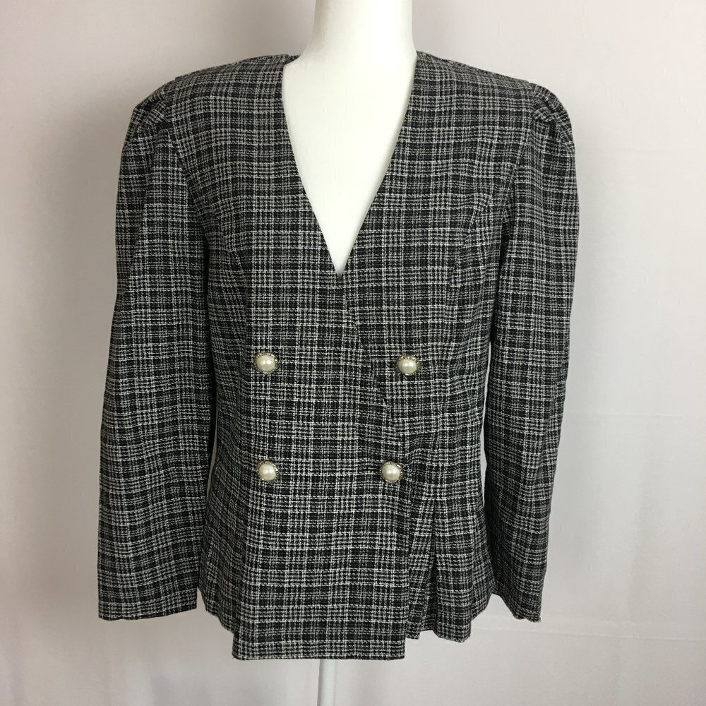 Vintage Good Times Black Plaid Pearl Button Blouse